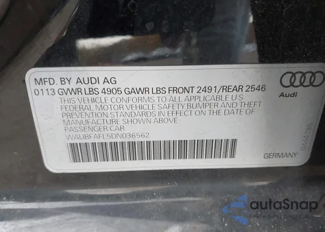 2013 Audi A4 2.0T Premium z USA, uszkodzony, nr VIN WAUBFAFL5DN036562